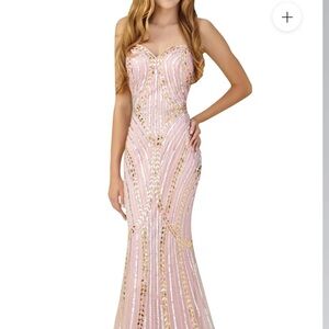 Glamorous Strapless Pink and Gold Dress